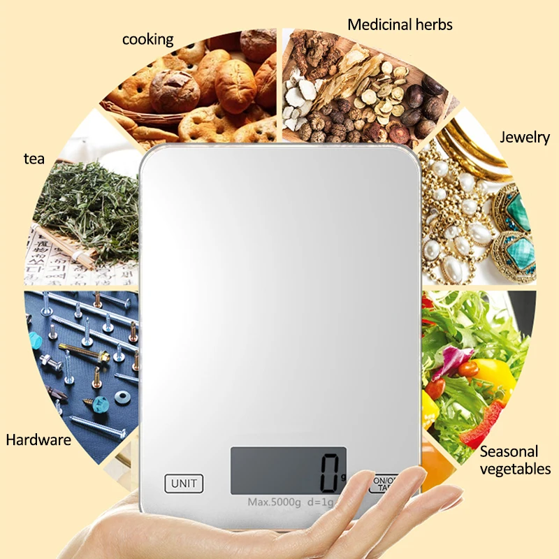 

5kg/1g LCD Display Multi-function Digital Food Kitchen Scale Glass Touch Screen Weighing Food Scale Cooking Tools Balance