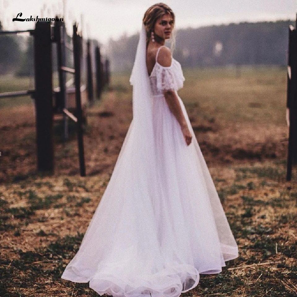 

Glitter Tulle Princess Boho Bride Dress 2020 Robe Mariee Country Wedding Dress A Line Luxury Wedding Gowns Spaghetti Straps