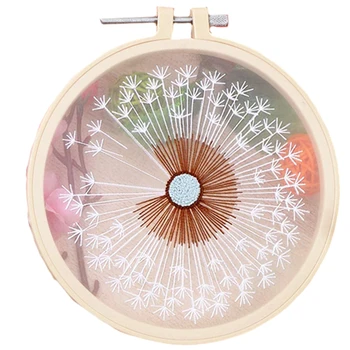 

Cross Stitch Kit Including Clear Organza Stamped Embroidery Cloth with Plastic Hoop Color Threads and Tools Dandelion