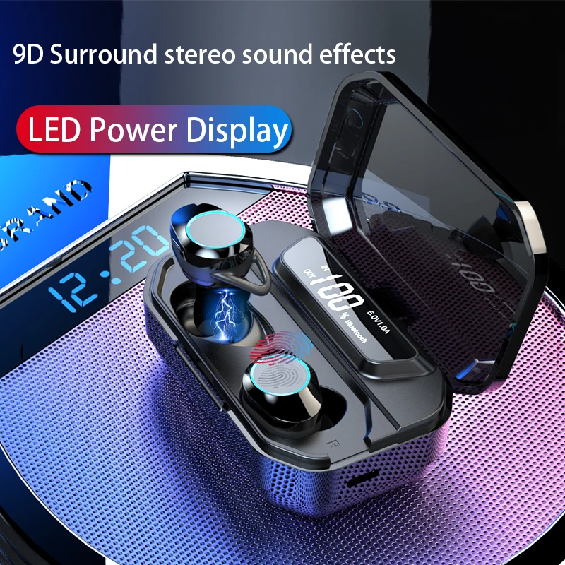 Беспроводные наушники Bluetooth 5 0 9D объемные стерео звуковые эффекты светодиодный