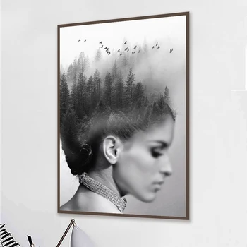 

Abstract Beautiful Forest Girl Black and White Painting Canvas Wall Art Posters Print Pictures Modern Picture F Living Room 4-78