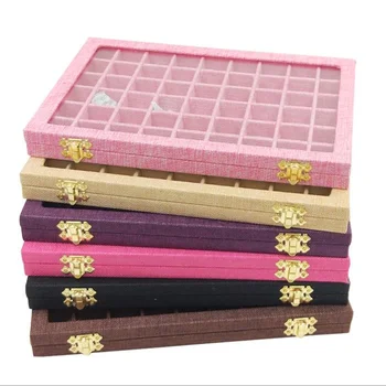 

Line Box 54 Grids Clear Glass Lid Rings Holder Showcase Jewelry Packaging Organizer Jewelry Box for Earrings Necklaces Bracelets