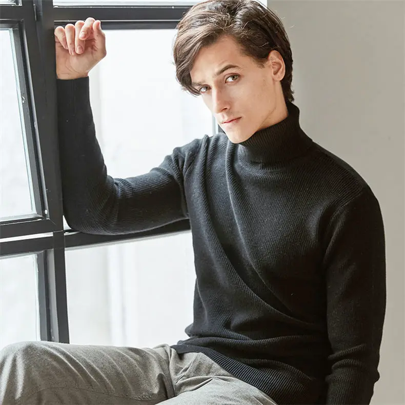 MuLS Sweater Men Pullovers High-Neck Cotton Turtleneck Sweater Jumpers Christmas Red Autumn Winter Thick Warm Male Knitwears DropShip 9