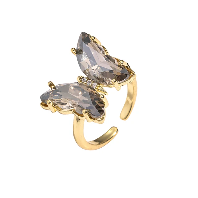 AMC Cute Butterfly Open Rings For Women Colorful Butterfly Adjustable Boho Animal Cuff Ring Jewelry Gifts For Women Kids Girls grey-ring