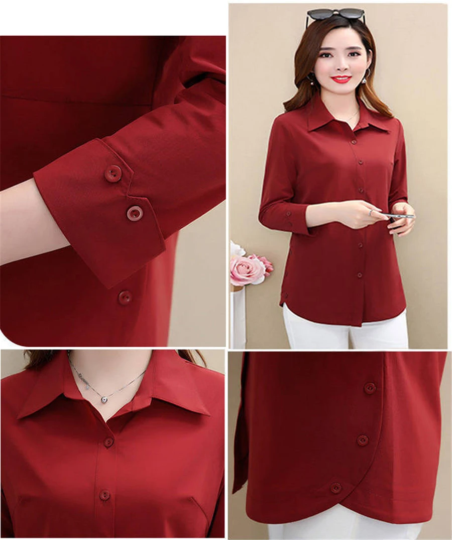 Chic Solid polo collar shirt women fashion elegant slim plus size 5XL long sleeve blouse female 2021 new Mom casual spring tops