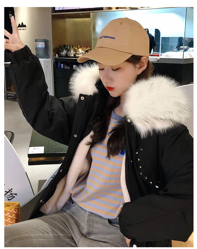 Fashion down Jacket Women's Short Shinhan NUS Fur Collar BF Workwear Coat Loose-Fit CHIC Parka Thick