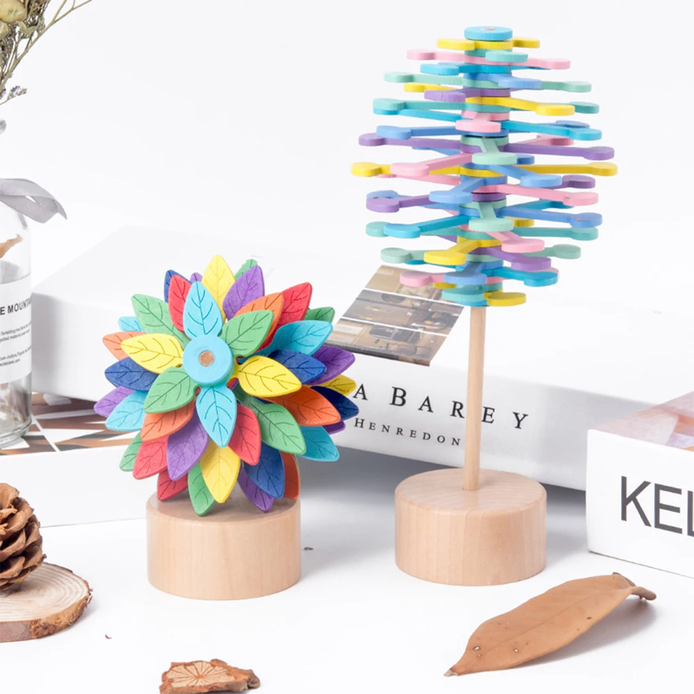 Wooden Rotary Relief Toys Magic Wand Stress Toy Rotating lollipop Creative Art decor for Home Office School decompression | Игрушки и
