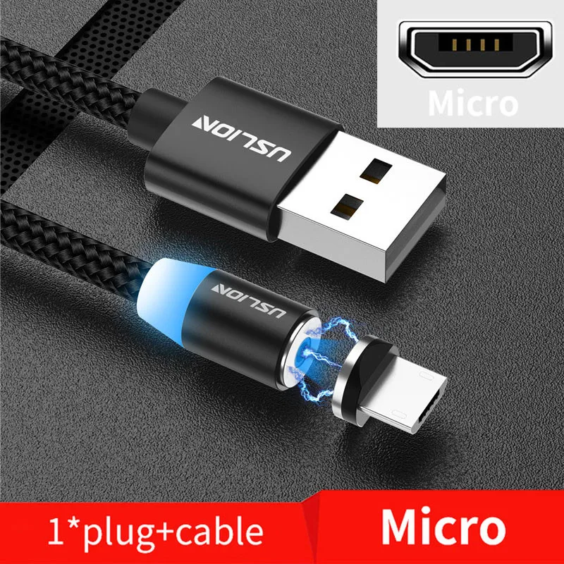Магнитный кабель USLION, Micro usb type C, кабель для быстрой зарядки, зарядное устройство для iPhone, samsung, huawei, Xiaomi, Micro USB кабель, USB C кабель - Цвет: Black for Micro