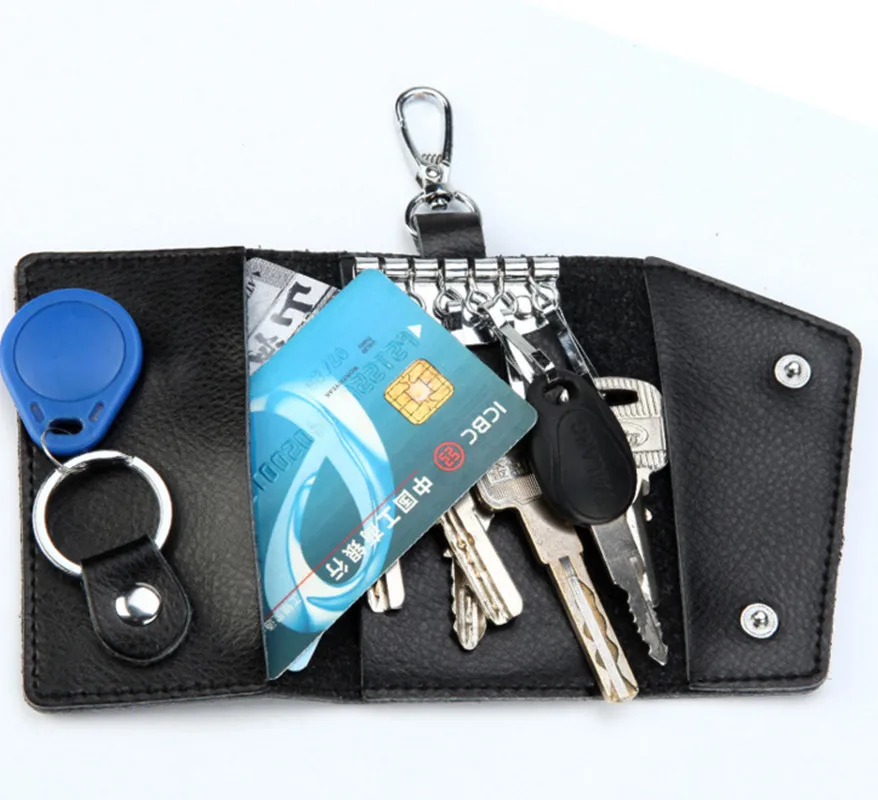 

100% Cowhide Key Bags For Women Men Genuine Leather Holder Car Keychain Key Case Unisex Car Key Holder Bag Housekeeper 2019 New