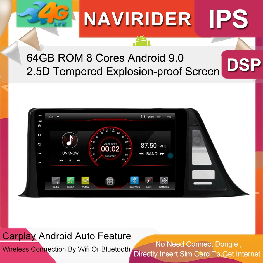 Discount Built in 4G Lte car Intelligent navigation tape recorder 9.0 android car gps radio multimedia player for toyota CHR 0