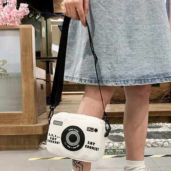 

Portable Camera Handbags Women Square Canvas Small Shoulder Crossbody Bags Cute Cartoon Printing Zipper Messenger Bags