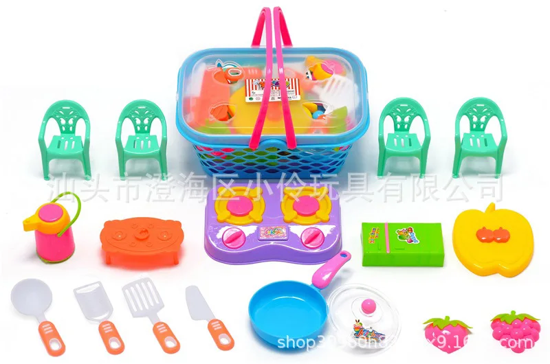 

Children Play House Kitchen Toy GIRL'S And BOY'S Cooking Cook Kitchenware Basket Portable Tableware Toy Set