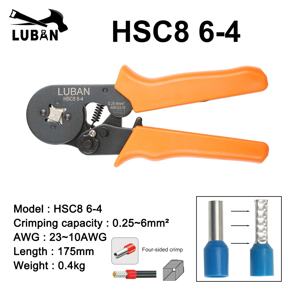 HSC8 6-4 плоскогубцы многофункциональные обжимные плоскогубцы Набор обжимных инструментов 0,25-6 мм2 прямые немецкие ручные инструменты Четырехсторонние