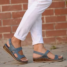 Heflashor Летние женские босоножки 3 цвета шить сандалии женские туфли на высоком каблуке с открытым носком; повседневные туфли-танкетки на платформе шлепанцы пляжная обувь