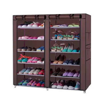 

6-Row 2-Line 12 Lattices Non-woven Fabric Shoe Storage Rack Organizer Coffee Portable High Quality Room-saving Shoe Rack 50E