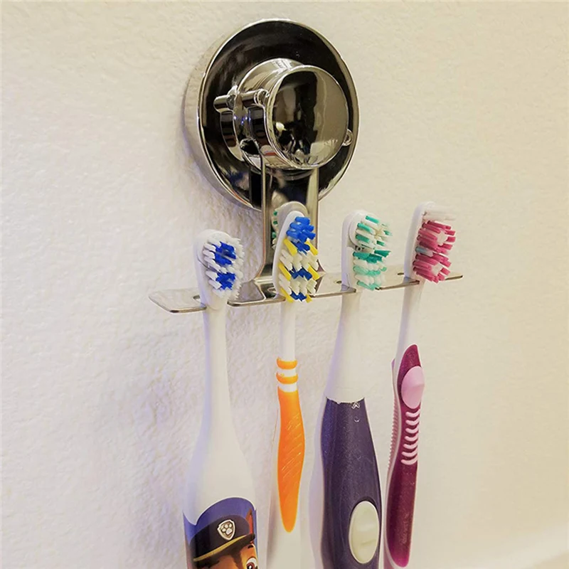 

Toothbrush Holder Suction Cup Wall Mounted Stainless Steel Toothpaste Toothbrushes Holder MYDING