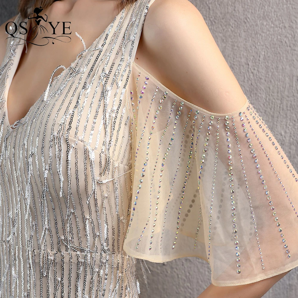 Navy Feather Evening Dress Sequin Mermaid Party Gown Flatter Side Sleeves Stretch Formal Dress V Neck Dark Blue Prom Gown 2022 hot pink prom dress