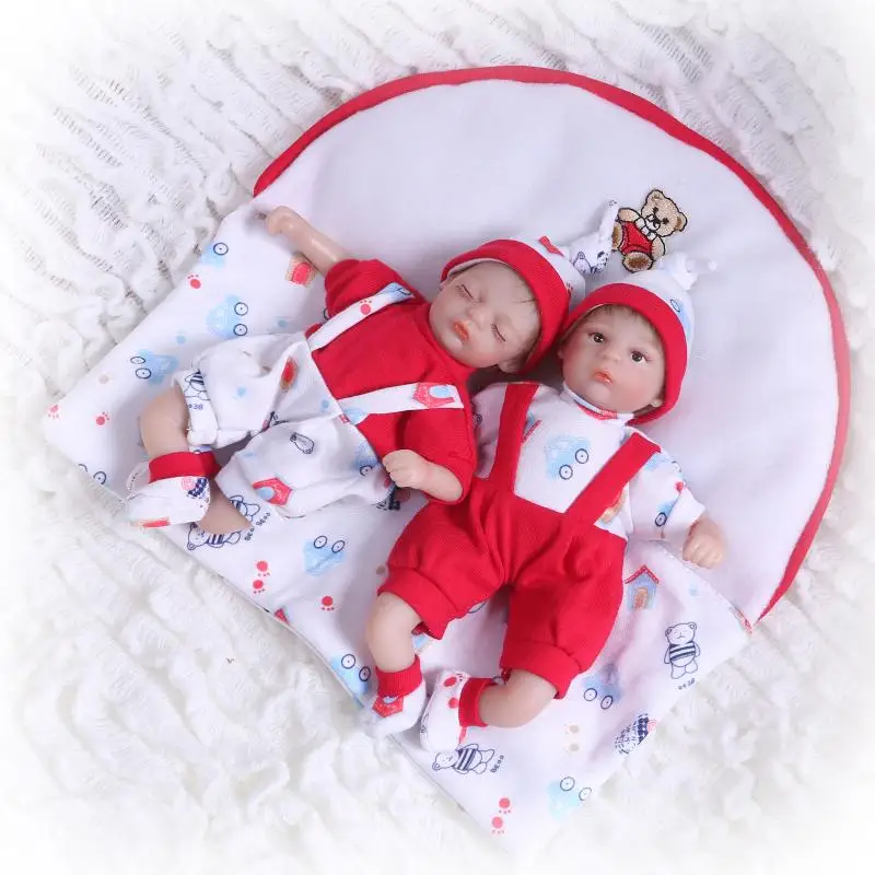 

20cm Mini twins Bebe Reborn Doll 3/4 Silicone Dolls Real doll photo touch soft Simulation baby early education Kids Gift toy