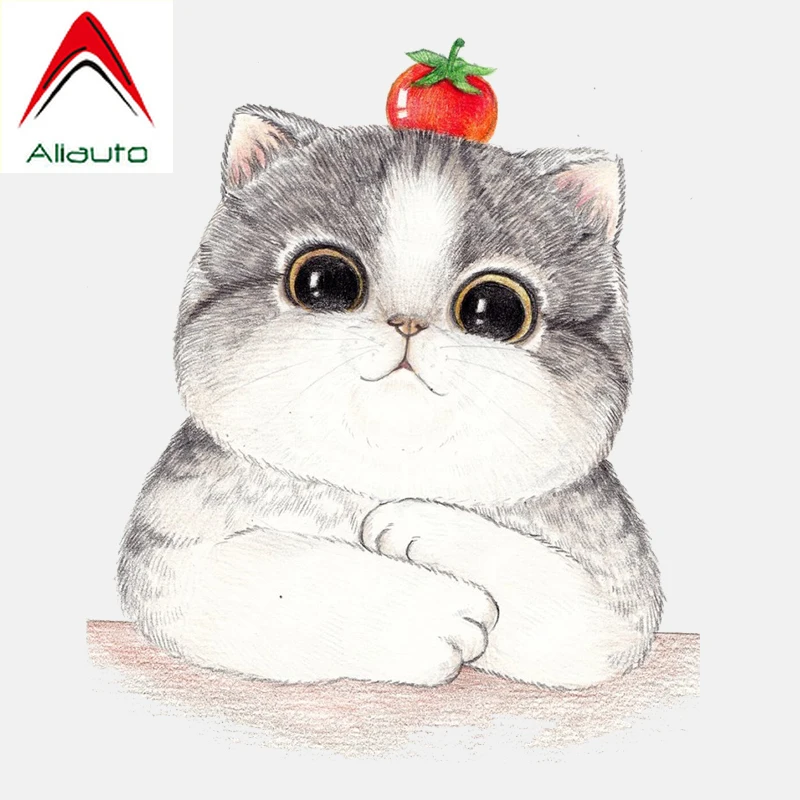 Aliauto Car Sticker Cute Cat Head of Tomatoes PVC Decal for Bmw E92 Hyundai I40 X6 Smart Fortwo 451 11CM*13CM | Автомобили и