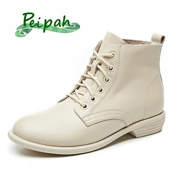 

PEIPAH Spring/Autumn Rubber Women's Genuine Leather Shoes Woman Ankle Boots Female Lace-up Casual Shoes Zapatos De Dujer 2019