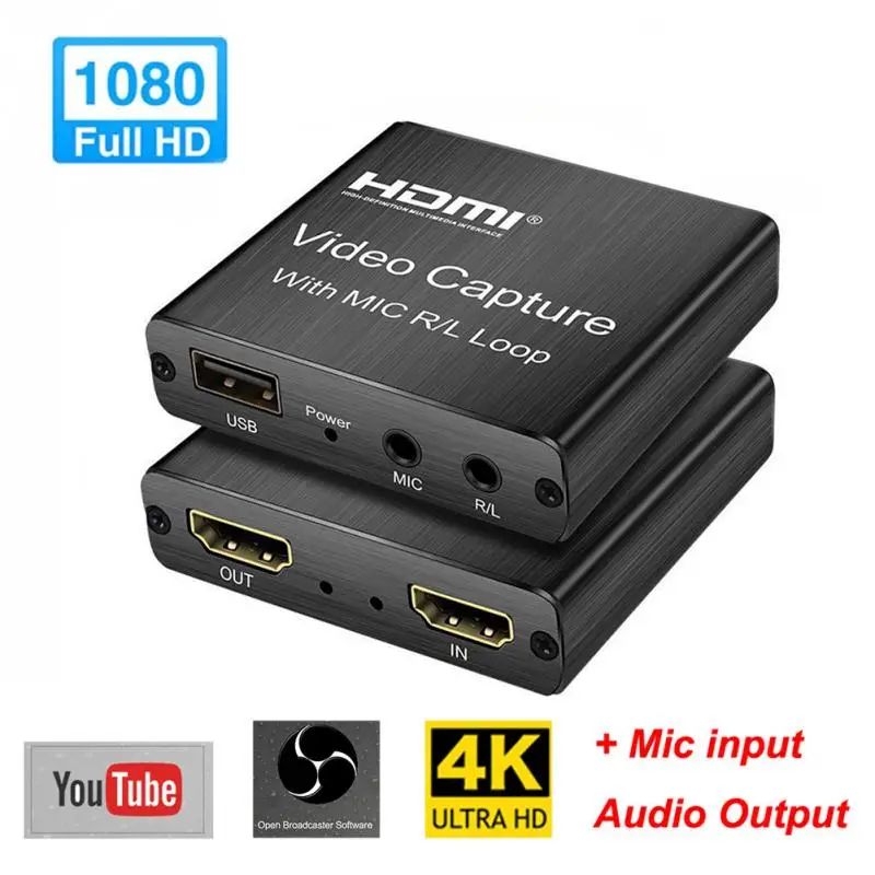 

New HD 1080P 4K HDMI Video Capture Card HDMI To USB 2.0 Video Capture Board Game Record Live Streaming Broadcast Local Loop Out