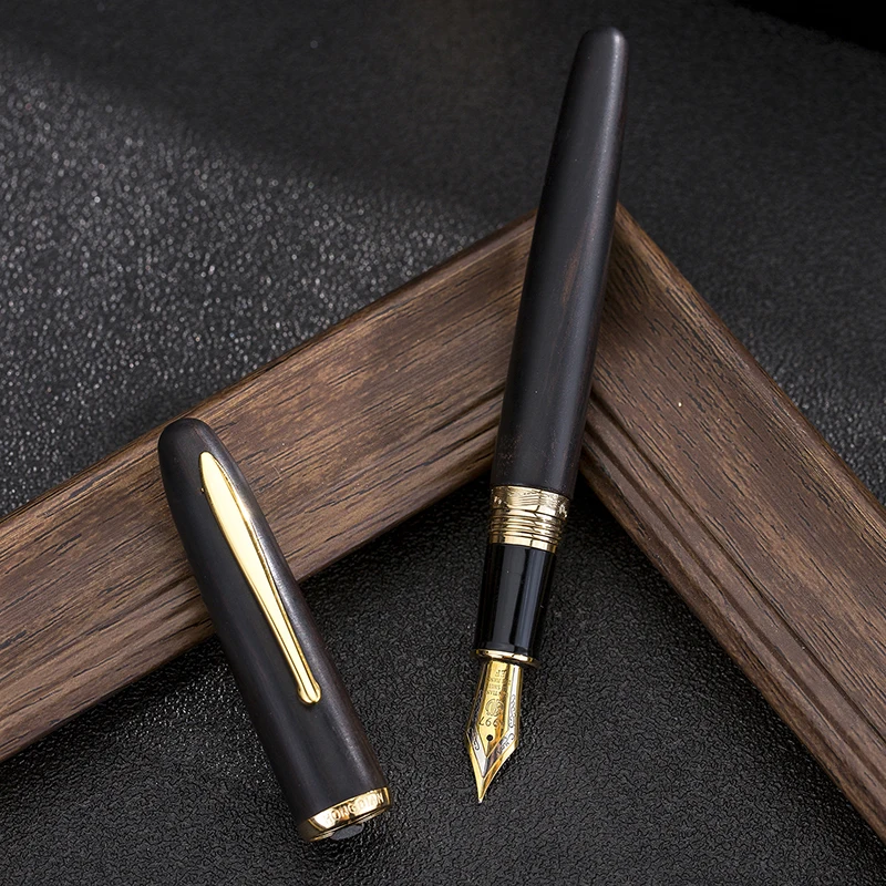 Hongdian 660 Natural Black Wood Fountain Pen Wooden Jupiter Lucky Star Golden Nib Beautiful Pen EF/F 0.4/0.6mm Writing Ink Pen