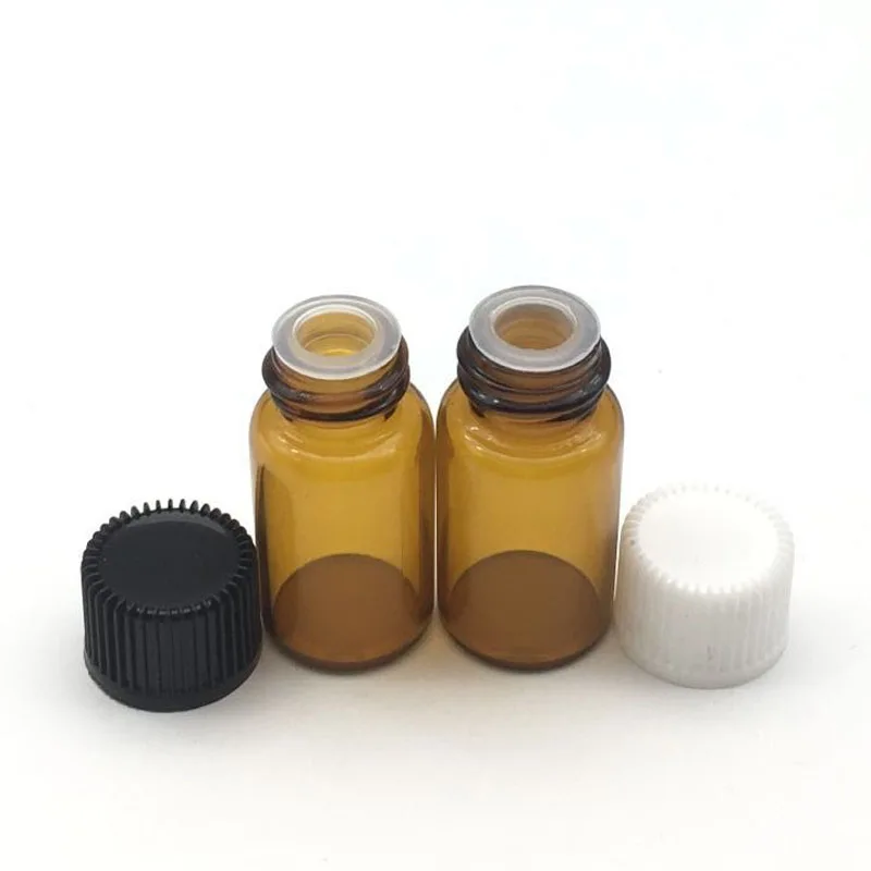 

5pcs Essential Oil Amber Glass Bottle with No Hole Screw Cap Small 3ml Sample Vials