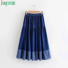 Женская длинная джинсовая юбка, свободная, высокая талия, пэчворк, эластичная лента, модная женская юбка, дышащая, для девушек размера плюс, юбка для вечеринки