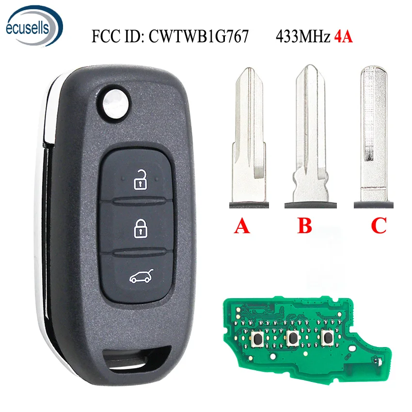 3 Buttons Flip Remote Key PCF7961 4A Chip for Renault Kadjar Captur Megane 3 2013- 433MHz CWTWB1G767 HU137 VAC102