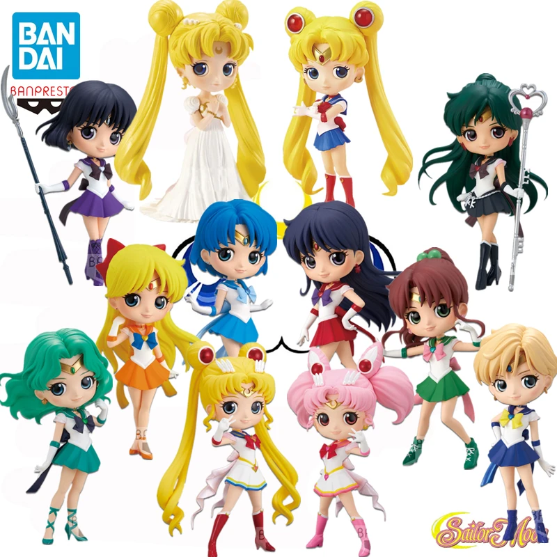 Оригинальная аниме-фигурка Bandai Q Posket ChibiChibi Mizuno Ami Сейлор Мун около 14-15 см из ПВХ