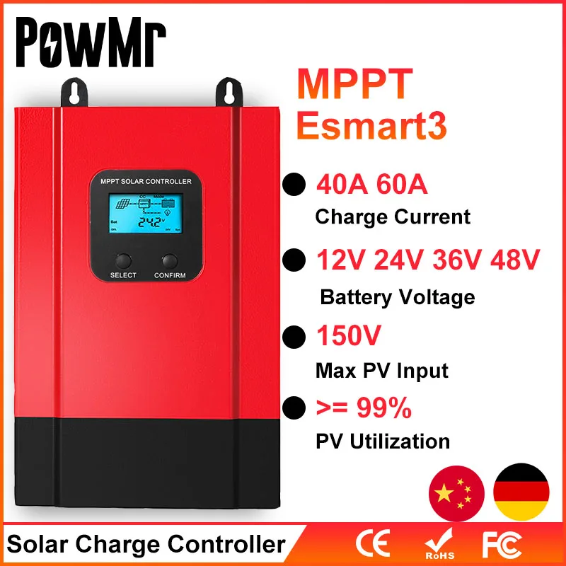 PowMr Esmart3 60A 40A MPPT контроллер солнечной батареи 48В/36В/24В/12В Автоматическая
