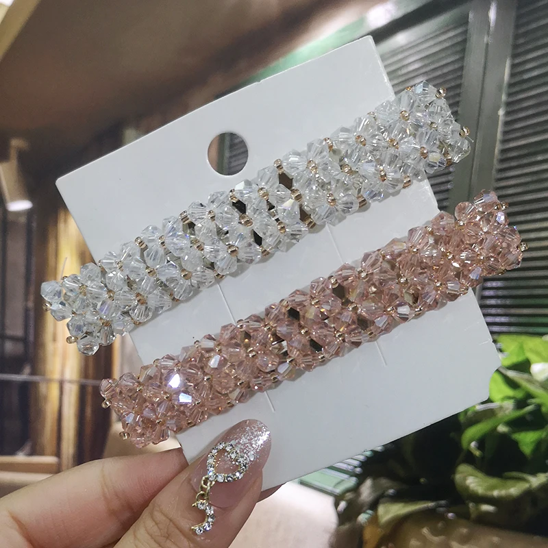 gold hair clips Sweet Color Crystal Spring Hair Clips Pins Handmade Beads Hair Barrettes For Women Girl Fashion Simple Hair Accessories Headwear korean hair clips Hair Accessories