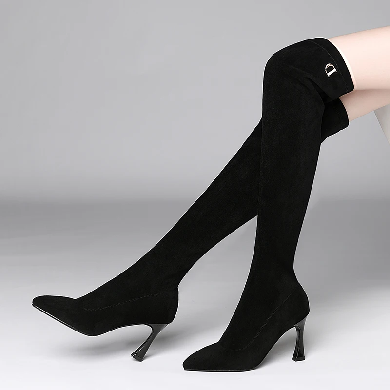 

Elastic boots ladies winter pointed high heel 8.5cm letters decorative over the knee socks boots winter warm temperament lady