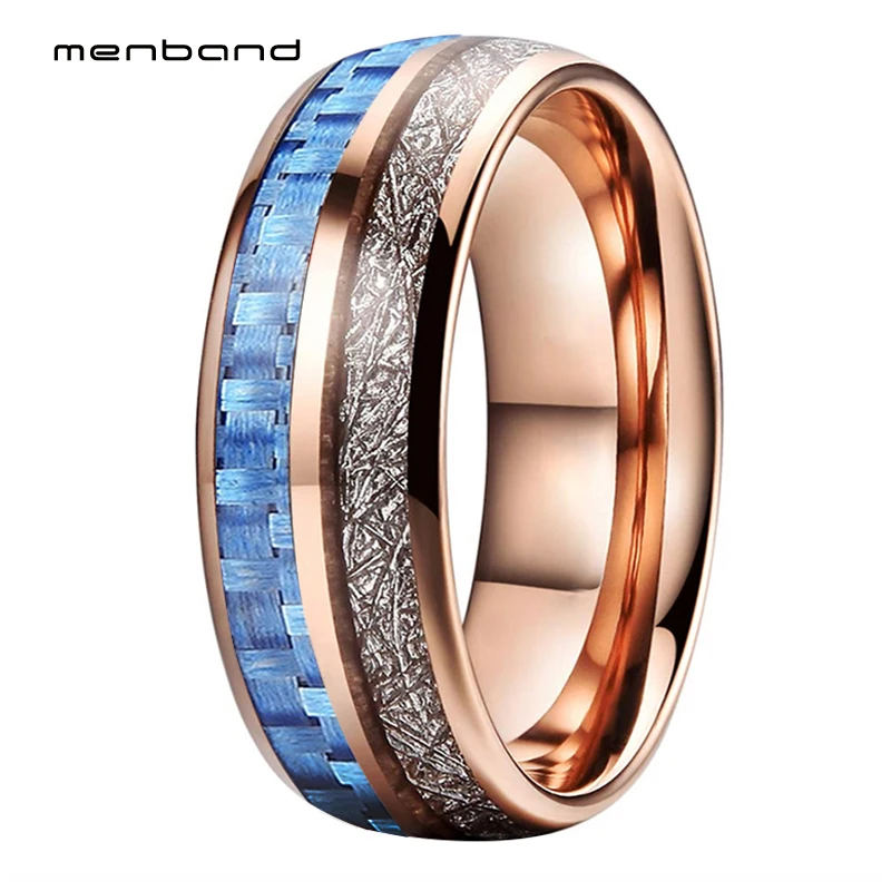 New Ring Gold Tungsten Carbide Men's Women's Wedding Band Meteorite Inlay 8mm