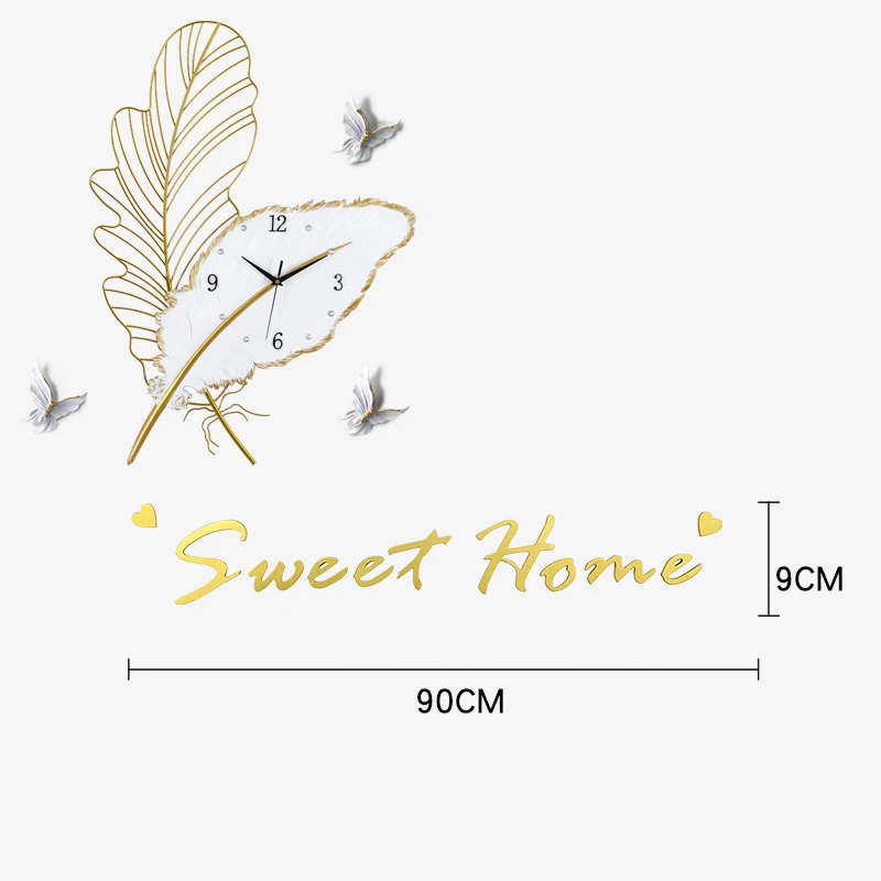 feather metal resin clock porch simple TV wall wall clock Color:D-1