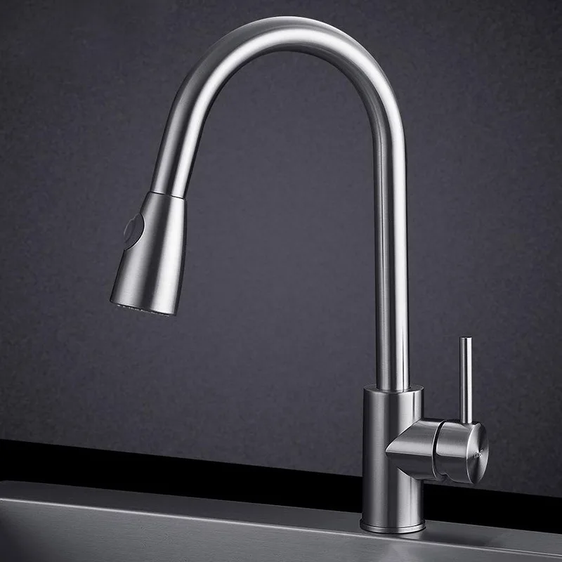 

304 Stainless Steel Wire Drawing Dish Basin Water Tap Kitchen Wash The Dishes Pool Rotating Hot And Cold Take Pull Water Tap