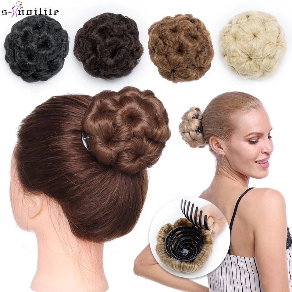 S-noilite волосы женские кудрявые шиньон волосы булочка пончик клип в шиньон наращивание волос синтетическое высокотемпературное волокно шиньон cheveux
