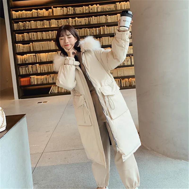

2019 Korean-style Large Fur Collar Cotton Coat Women's Mid-length Winter New Style over-the-Knee Thick Cotton Workwear Cotton-pa