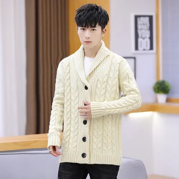 

Beige Dark Blue Men Sweaters Dark Grey Youth Loose Lapel Cardigan Plus Long Sleeves Winter Casual Men Sweater Warm New