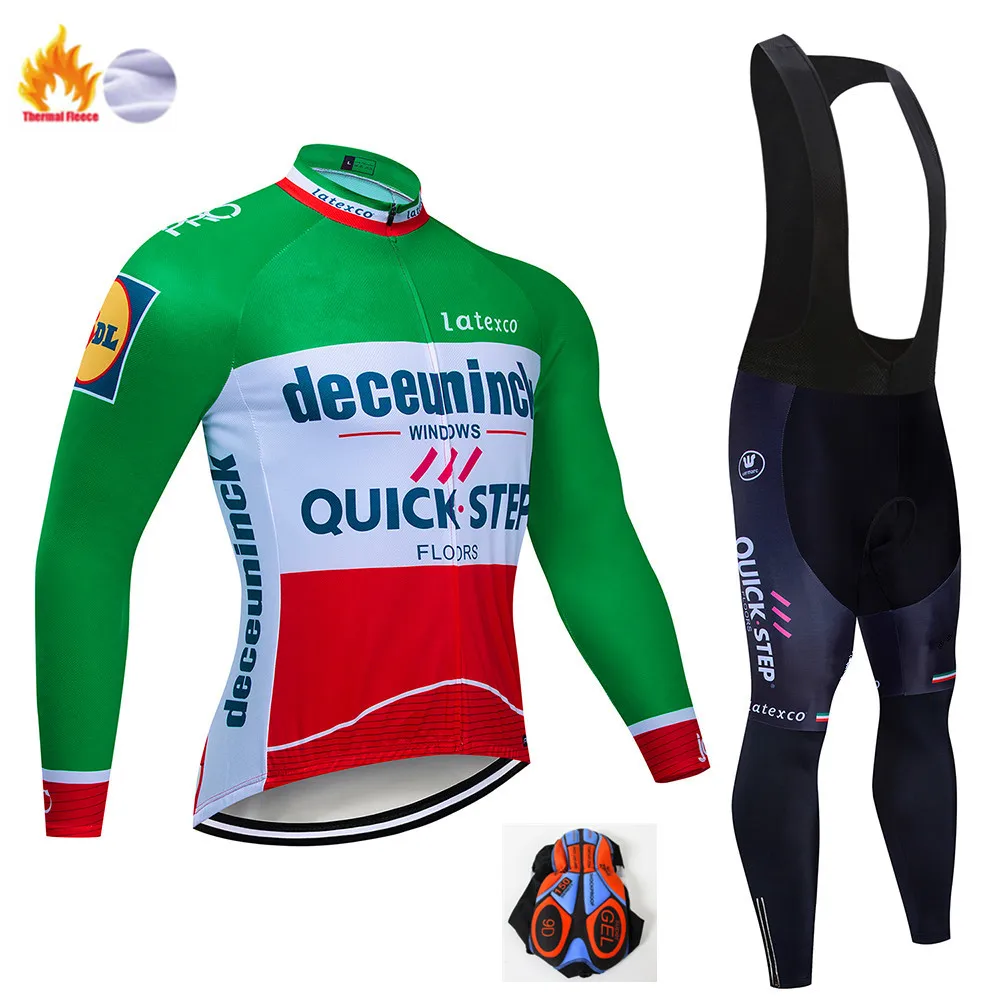 Pro Team QUICK STEP Велоспорт Джерси 9D нагрудник набор Бельгийская велосипедная одежда мужская зимняя теплая флисовая велосипедная Одежда для велоспорта - Цвет: Winter Cycling Suit