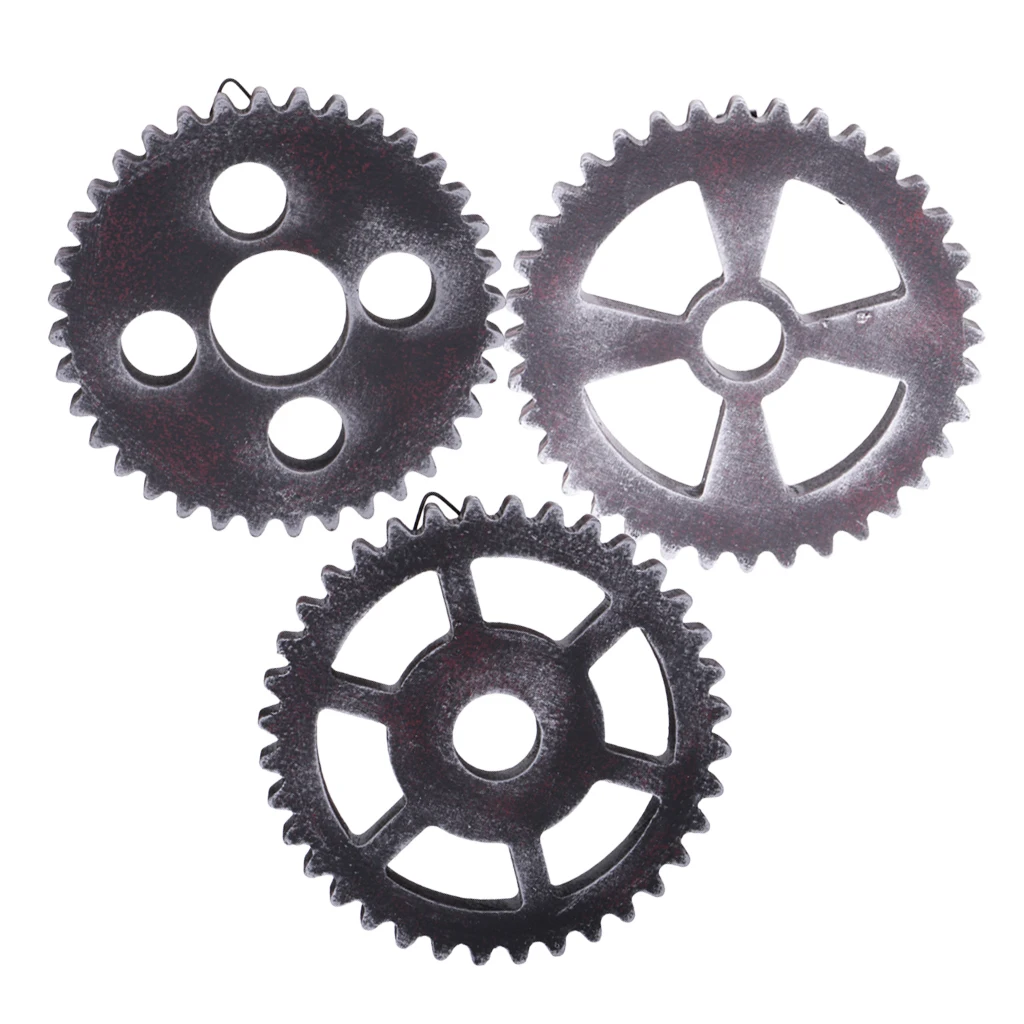 3Pcs Antique Steampunk Wooden Gear Mural for Home DIY Wall Hanging Art Craft