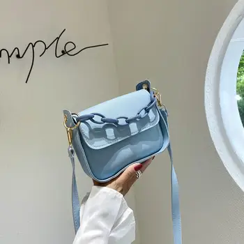 

Fashion Solid Color Leather Shoulder Bag Classic Texture Delicate Creative Chic Women Acrylic Chain Crossbody Handbags