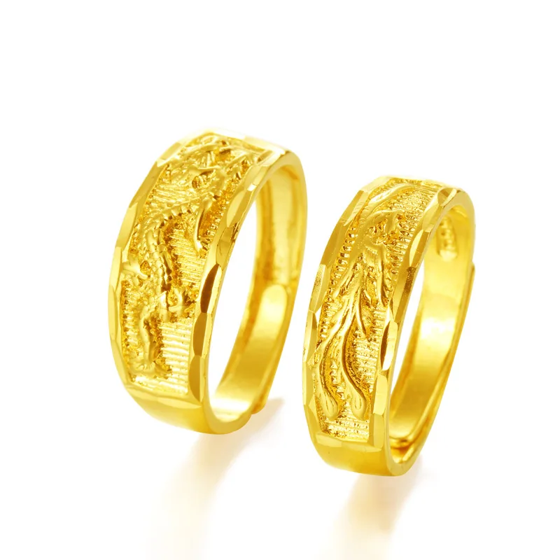 

Dragon and Phoenix Couples Ring For Men and Women Resizeable Gold Color Wedding Rings