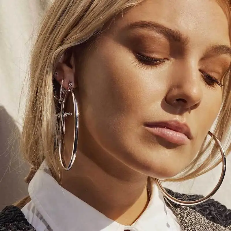 BLIJERY Trendy Exaggerated 5-10cm Thick Hoop Earrings Smooth Big Circle Earrings for Women Punk Jewelry Femme Boucles d’oreilles