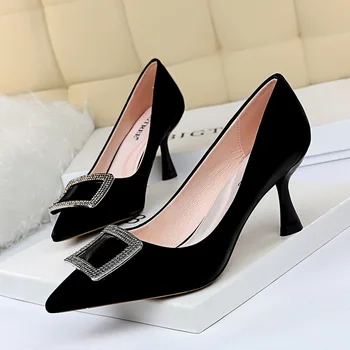 

Shoes Kitten Heels Metal Button Women Pumps Suede Women Shoes High Heels Office Women Heels Ladies Shoes Free Shipping
