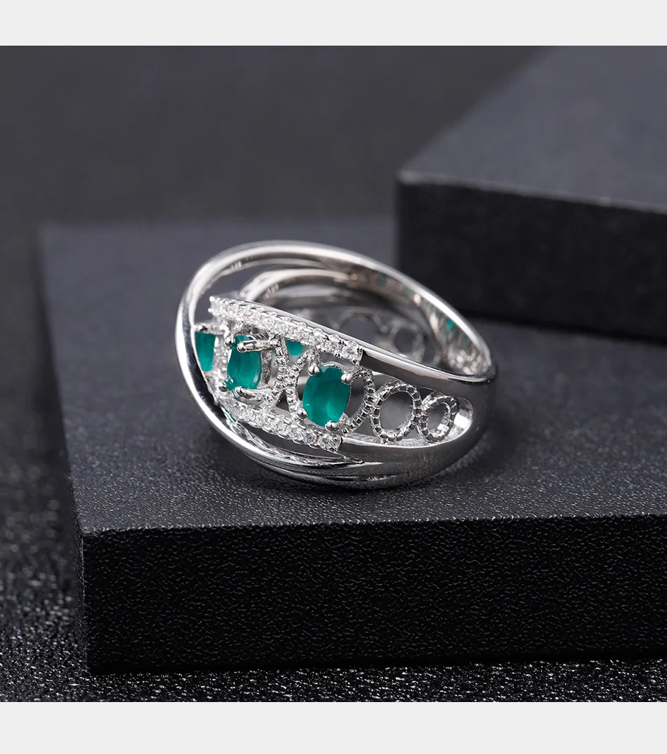 GEM'S балетное 925 пробы, серебряное кольцо с разрезом, кольцо на палец, ювелирное изделие, натуральный зеленый агат, натуральный камень, кольцо для женщин, рождественский подарок
