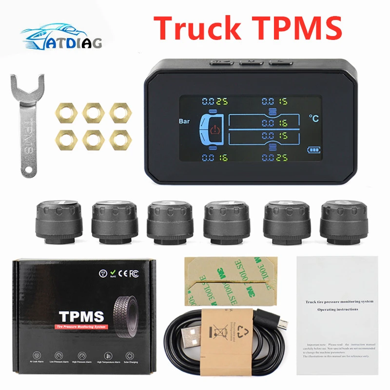 For Truck Car TPMS Tire Pressure Monitoring System  6PCS External Sensor LCD Color Screen Monitoring Tire Pressure RangeUniversal Truck TPMS With 6 External Sensors Tire Pressure Monitor Solar Charging Monitor TMPS Tyre Pressure Sensor back up sensors