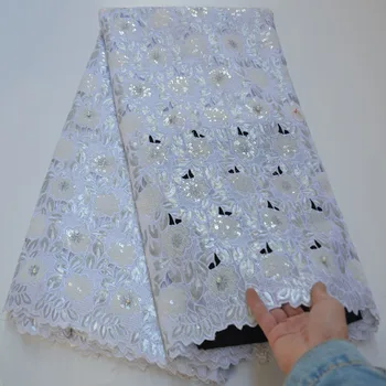 

High quality Organza Lace Fabric African Sequence Tullle Lace Fabrics For Wedding Dress French Net Lace With Sequins Lace VV-895