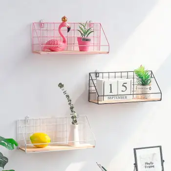 

Nordic Creative Wall Grid Racks Bedroom Bathroom Kitchen Finishing Wrought Iron Storage Rack Living Room Wall Decorations
