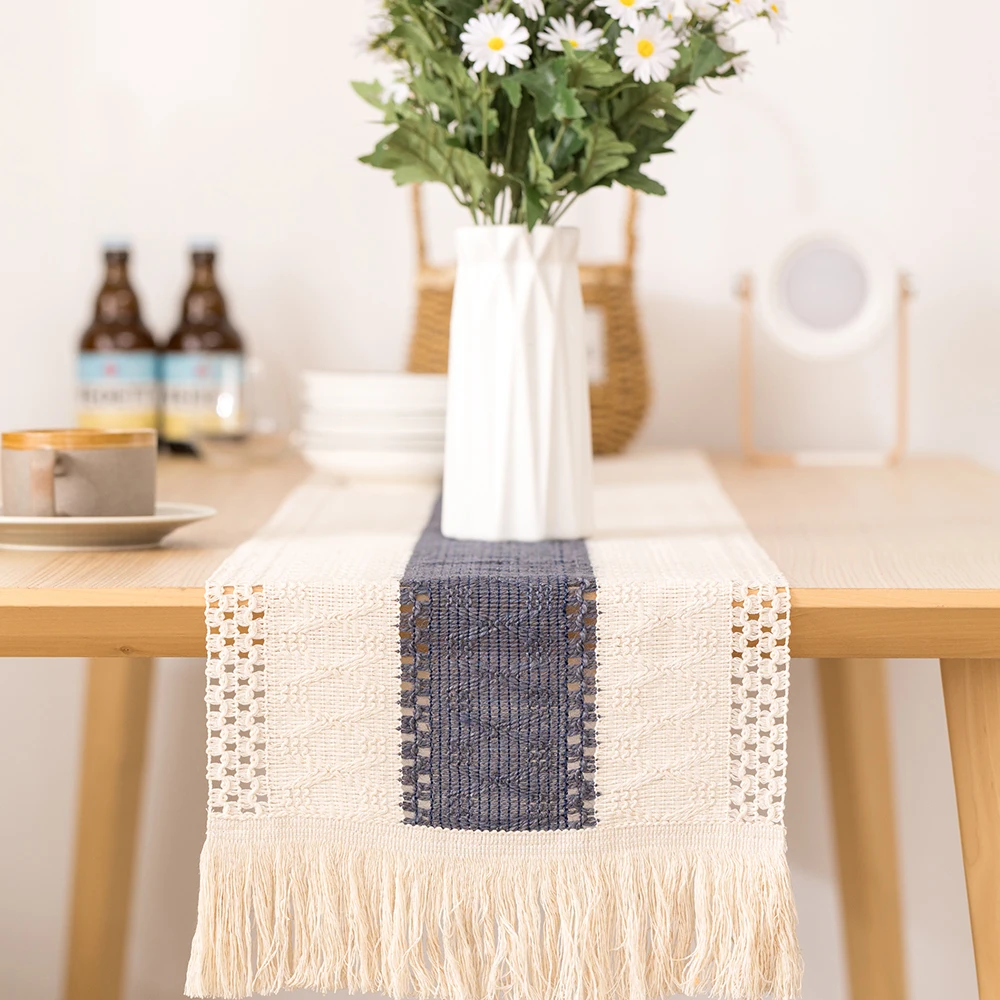 

Macrame Table Runners Cotton Boho Natural Rustic Table Runner with Tassels Bohemian Wedding Bridal Christmas Table Decoration